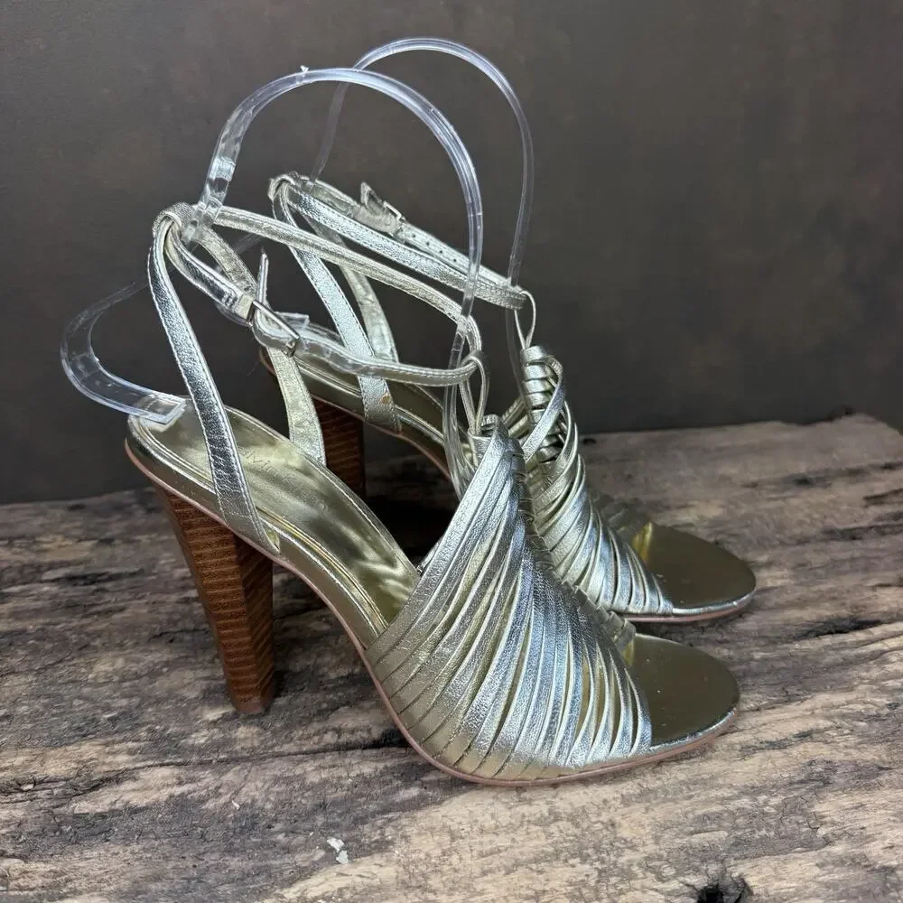 Calvin Klein Rene Metallic Gold Heels Y2K 2000s Strappy Sandals Women’s 6
